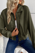 Perfee Zip-Up Sherpa Collared Neck Jacket with Pockets