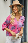 Angel Wings Printed V-Neck Button-Down Long Sleeve Cardigan