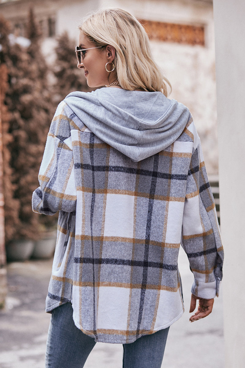 Mandy Plaid Dropped Shoulder Hooded Jacket