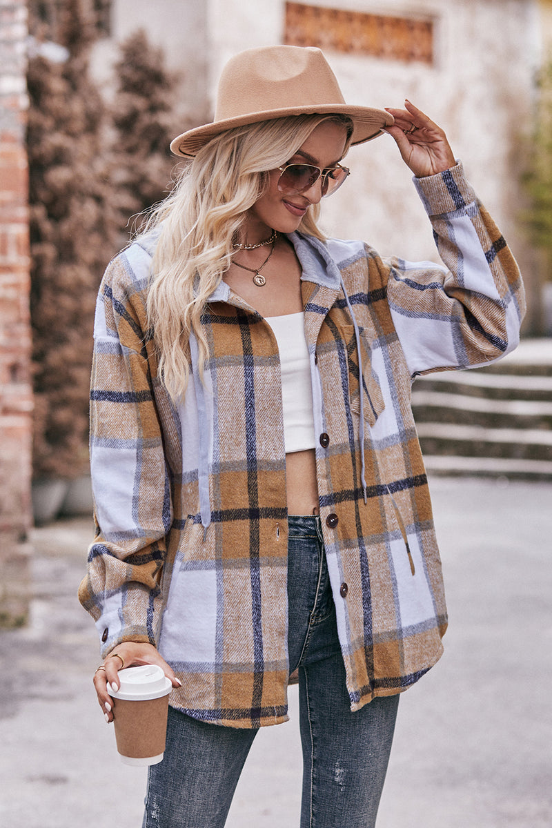 Mandy Plaid Dropped Shoulder Hooded Jacket