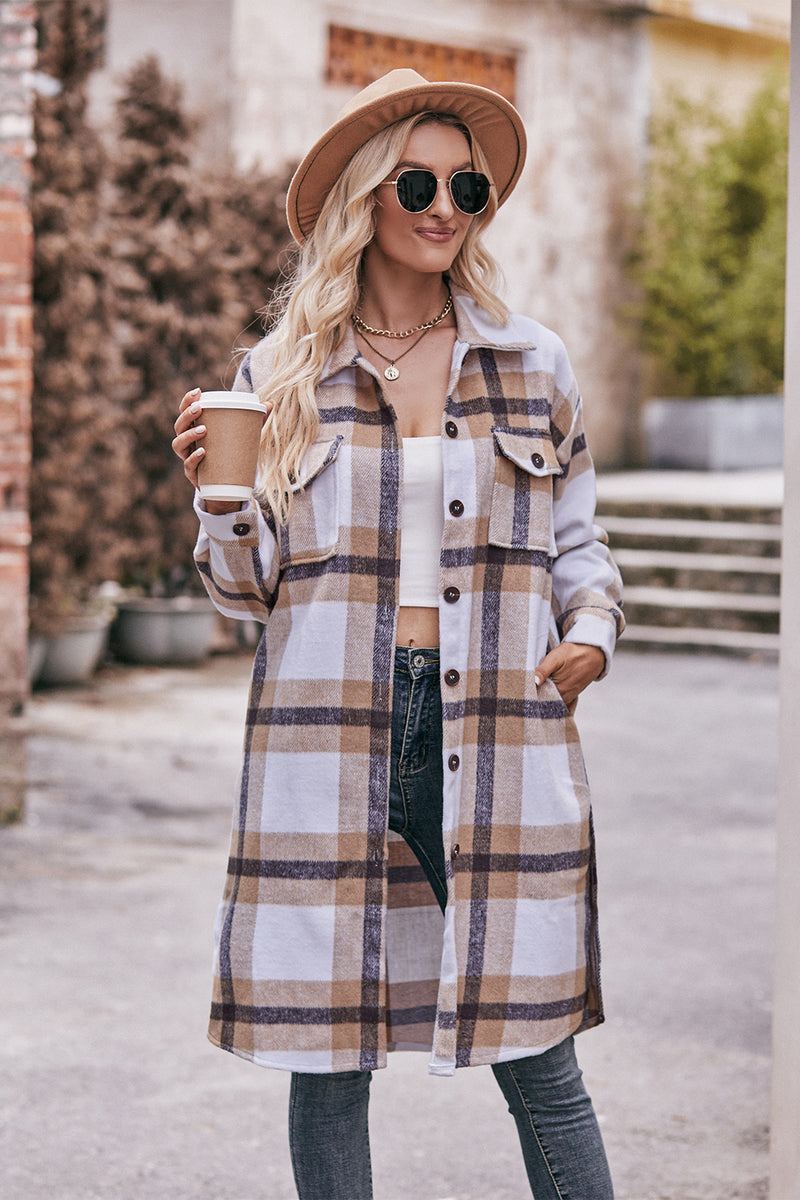 Mandy Plaid Dropped Shoulder Longline Jacket