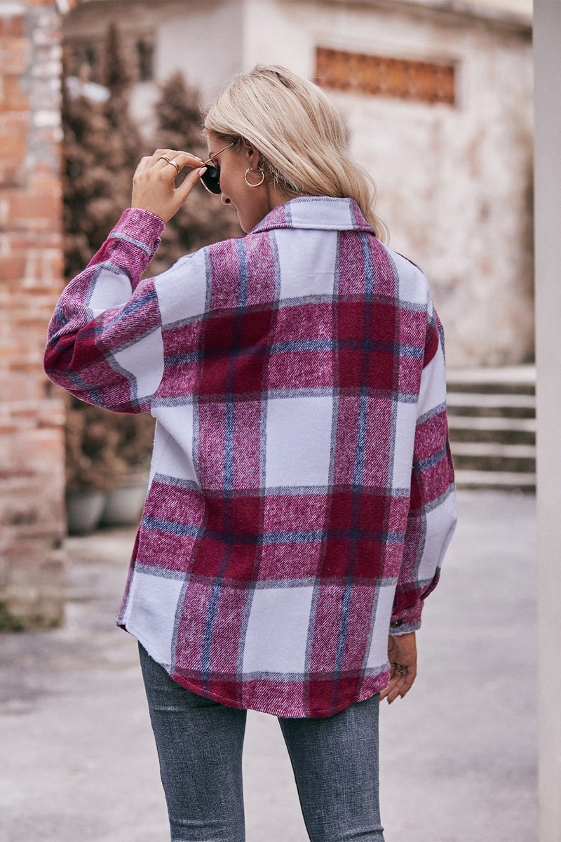 Mandy Plaid Long Sleeve Shirt Jacket with Pockets