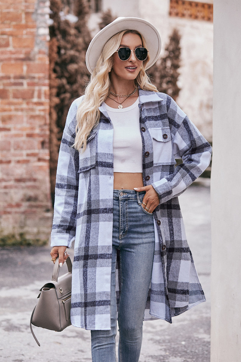 Mandy Plaid Dropped Shoulder Longline Jacket