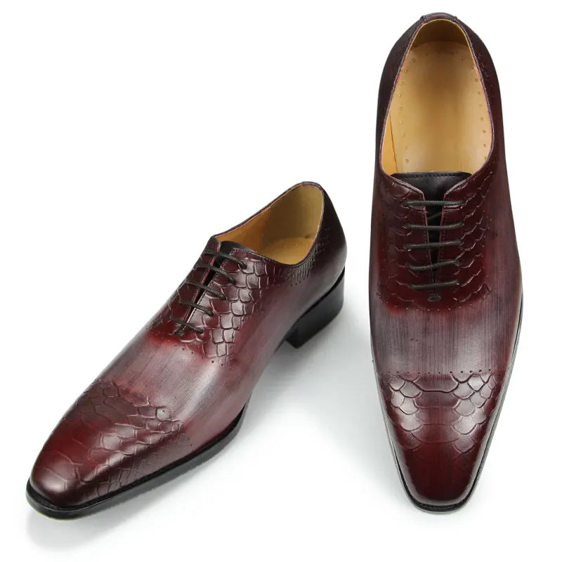 Men's Luxe Genuine Leather Brogue Oxfords W/ Snake Pattern Detail