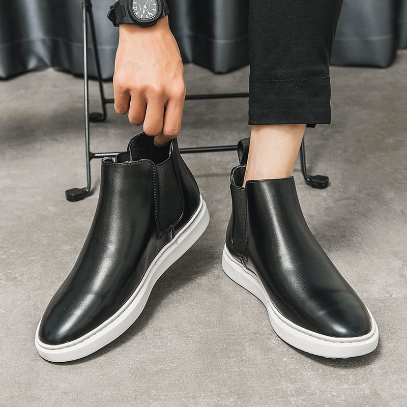 Men's Flat Sole Faux Leather Chelsea Boots