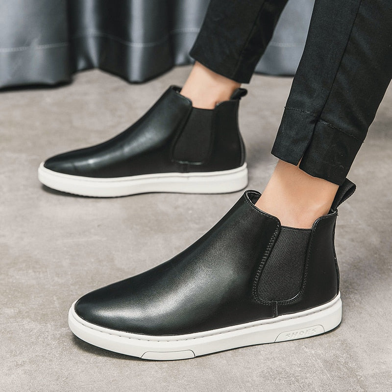 Men's Flat Sole Faux Leather Chelsea Boots