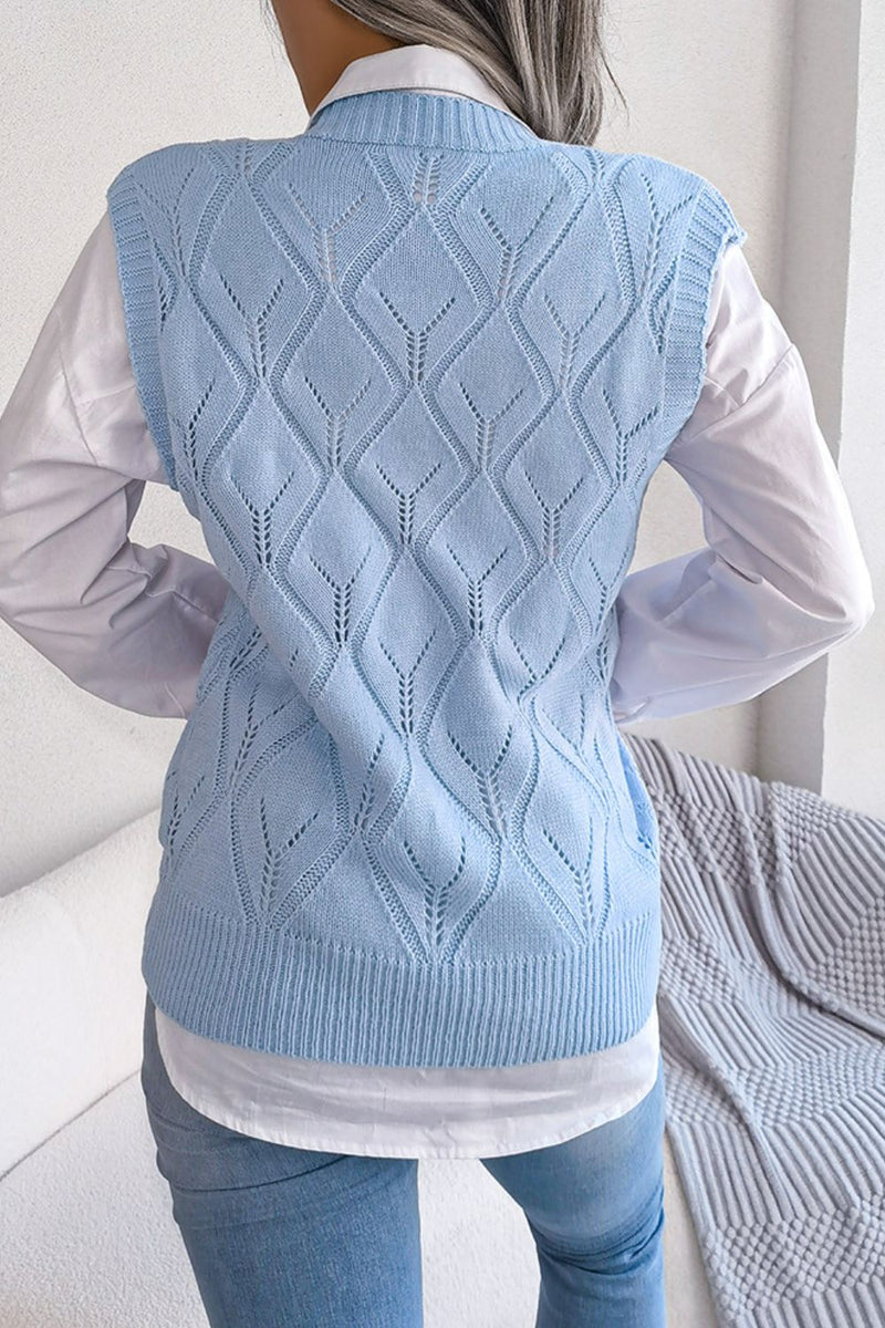 Openwork Ribbed Trim Sweater Vest