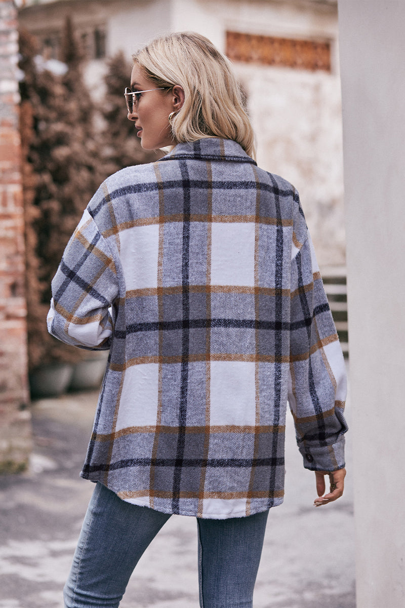 Mandy Plaid Long Sleeve Shirt Jacket with Pockets