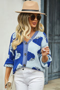 Angel Wings Printed V-Neck Button-Down Long Sleeve Cardigan