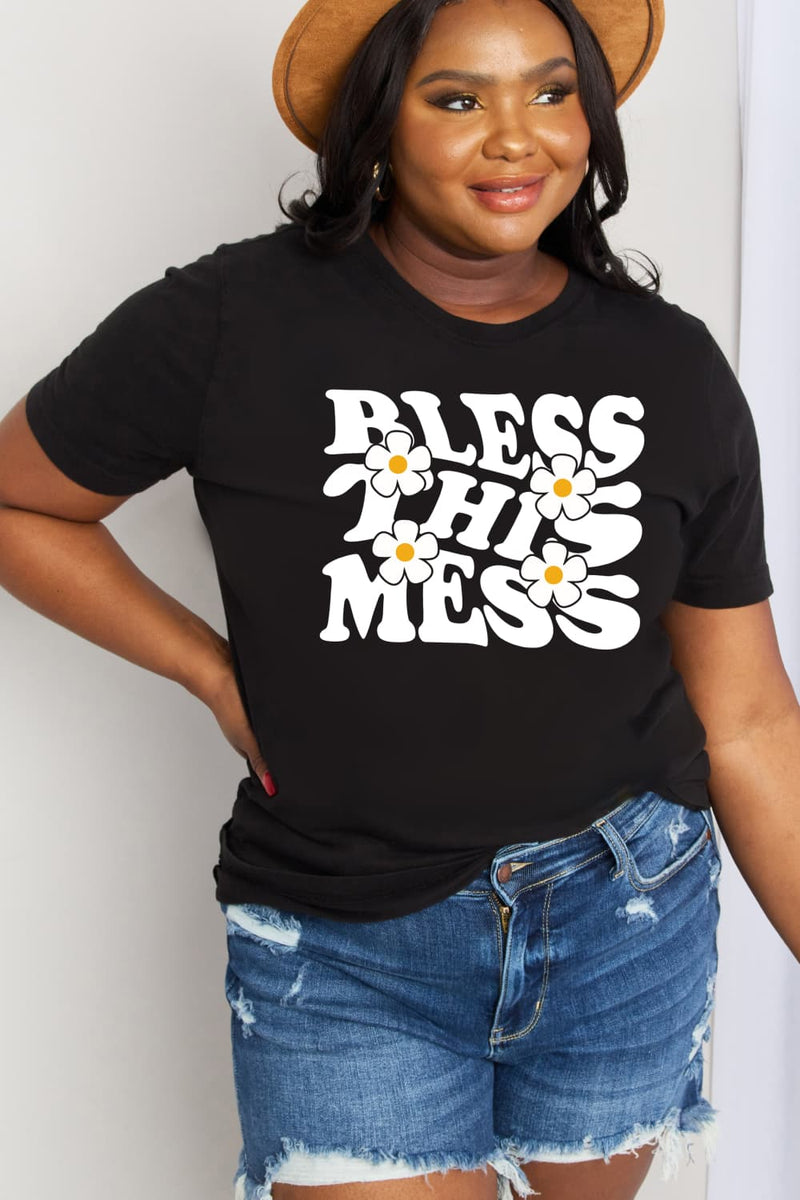 Simply Love T-shirt en coton graphique BLESS THIS MESS pleine taille