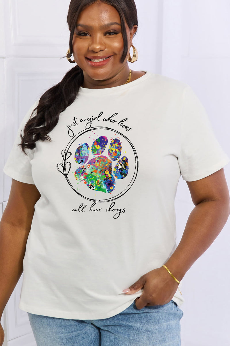 Simply Love Taille réelle JUST A GIRL WHO Loves TOUS LES CHIENS T-shirt en coton graphique