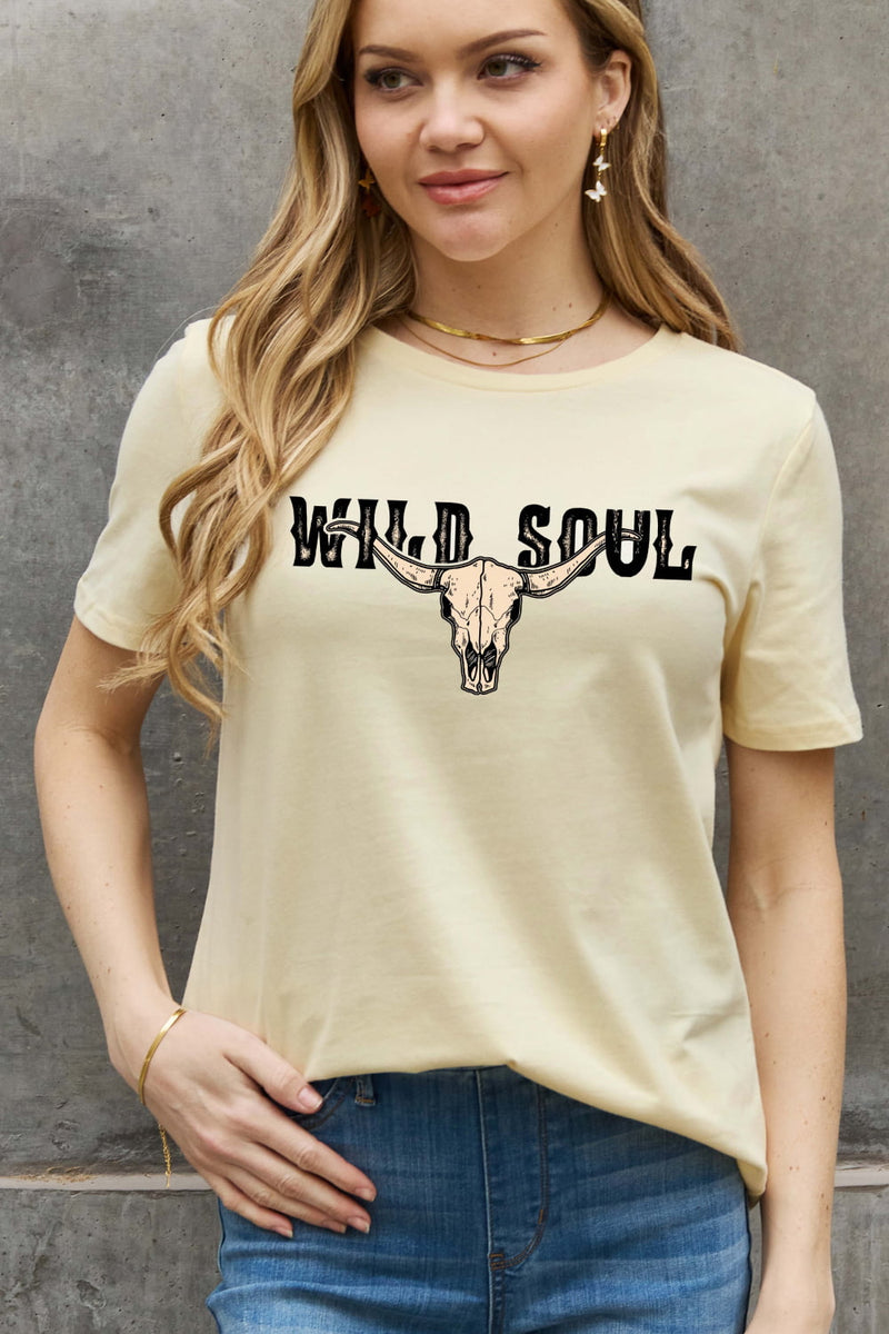 Camiseta de algodón con estampado WILD SOUL de tamaño completo de Simply Love
