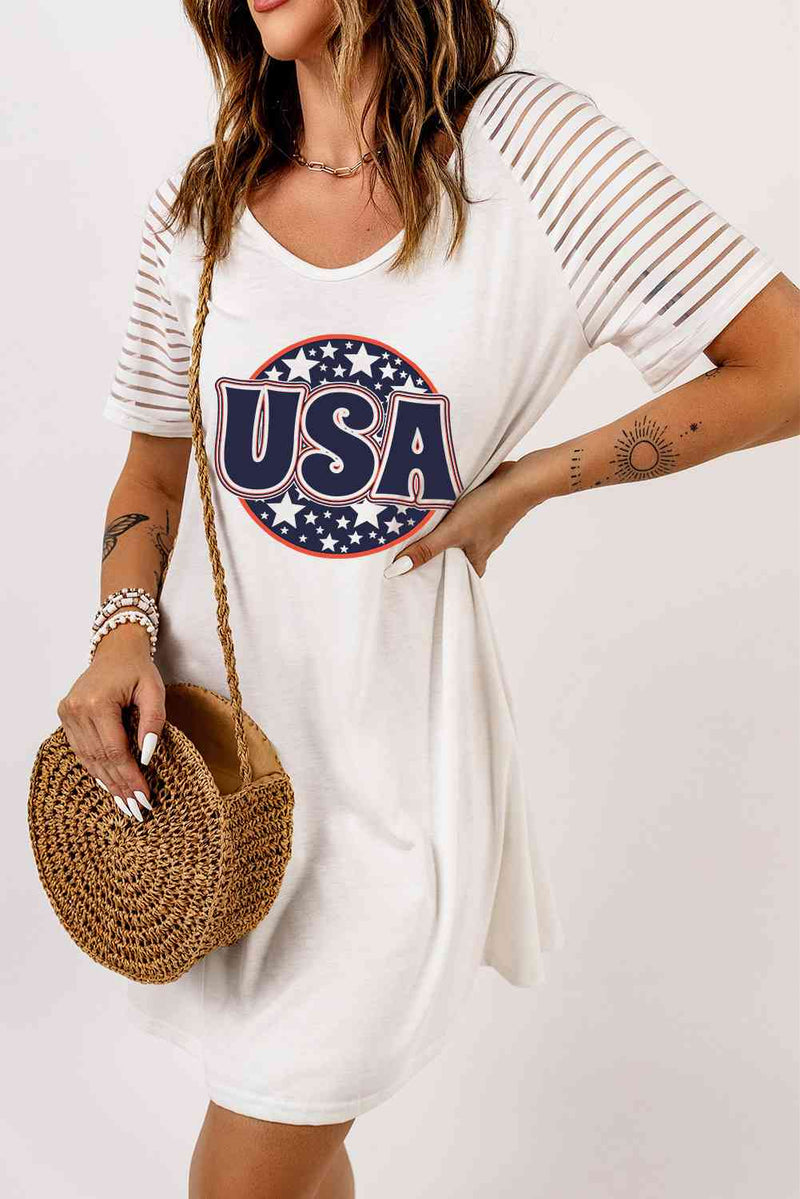 USA - Robe t-shirt à manches rayées transparentes