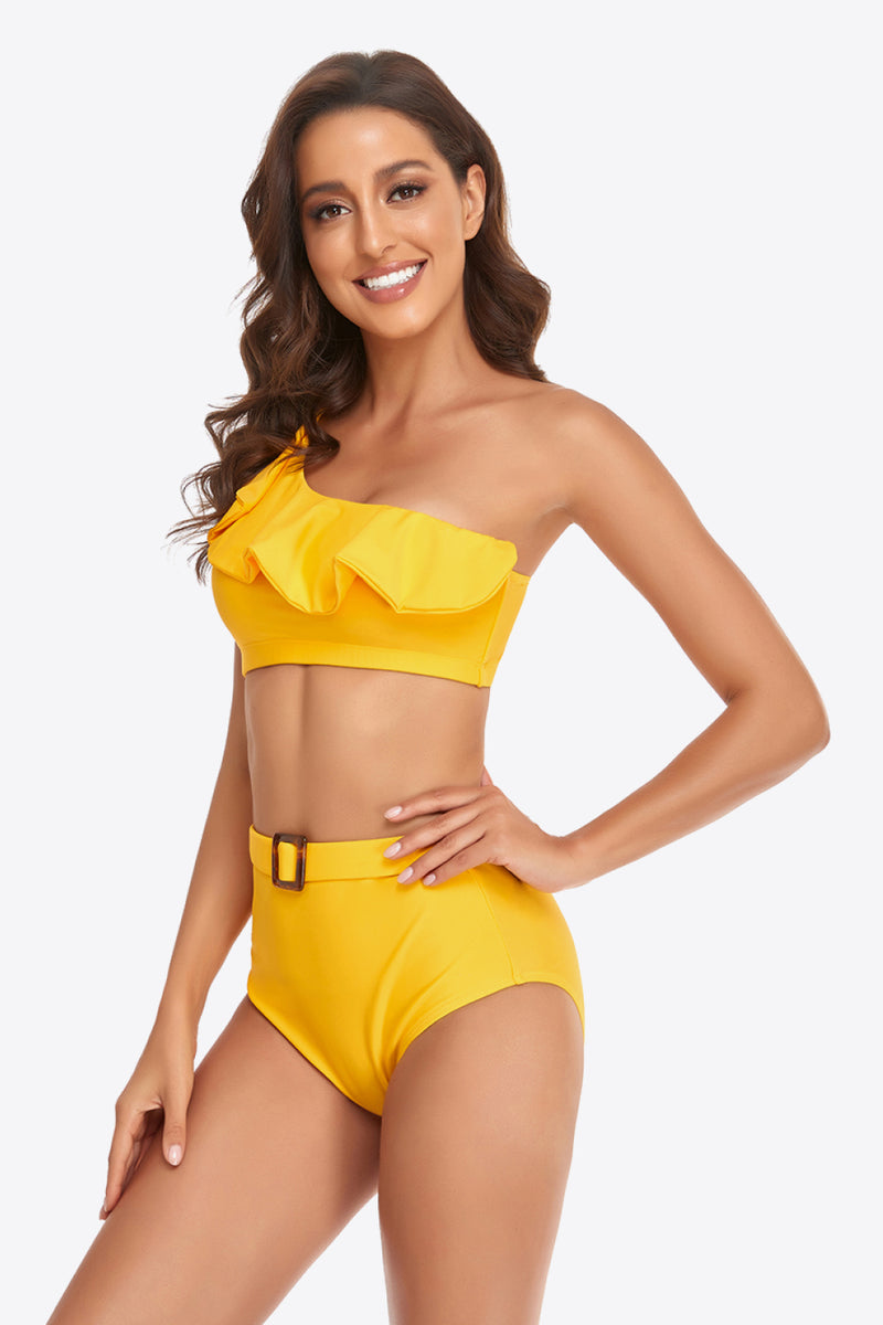 Ensemble de bikini à volants et à une épaule