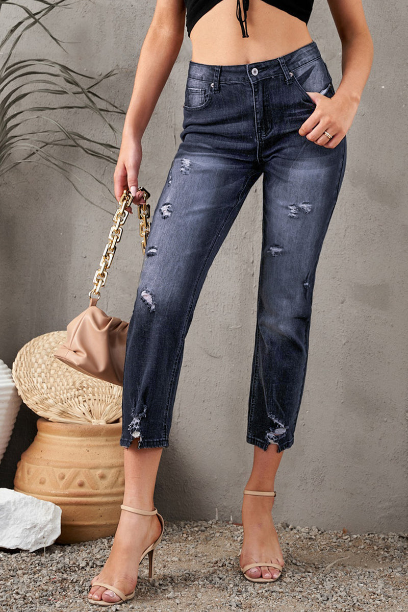 Jeans capri con detalle de dobladillo desgastado