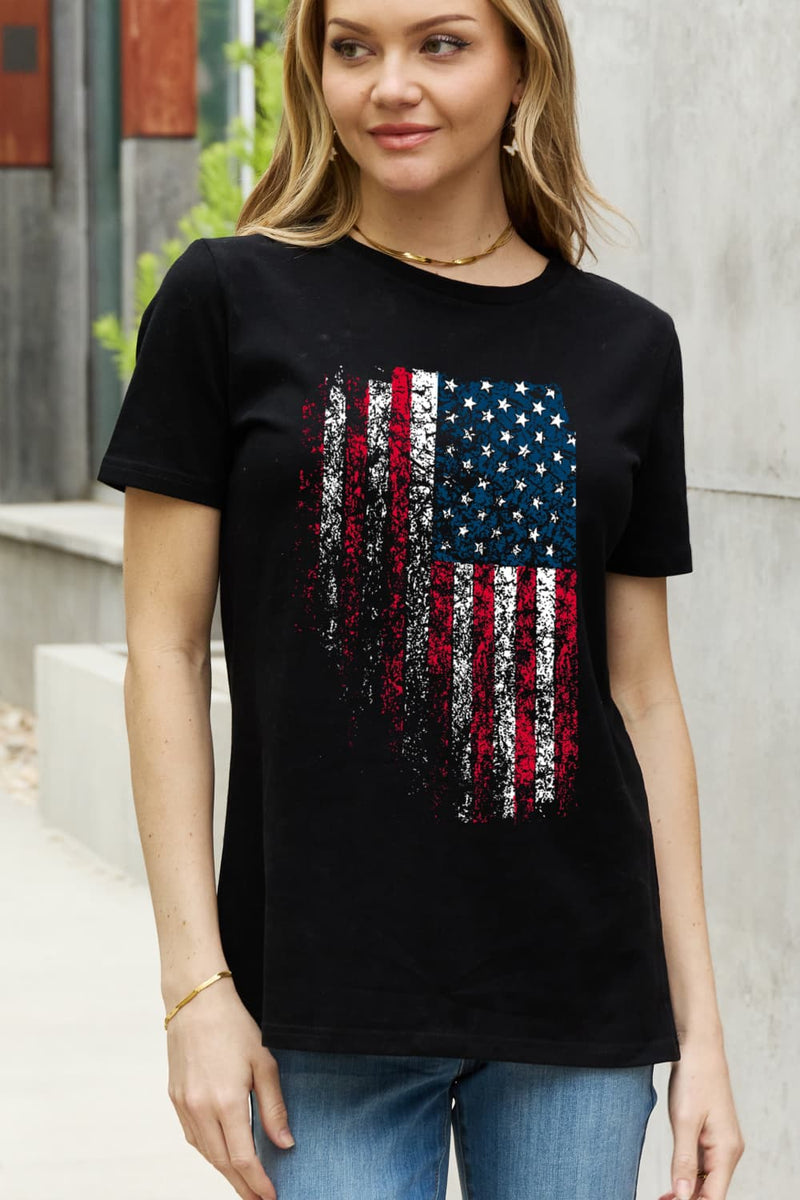 Simply Love T-shirt en coton avec motif drapeau américain pleine taille