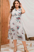 Plus Size Floral Johnny Collar Short Sleeve Dress