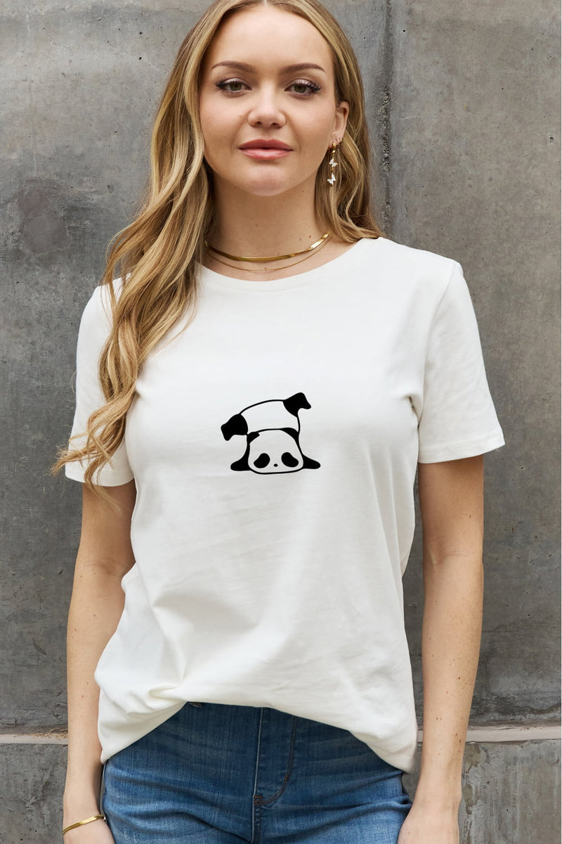 T-shirt en coton à motif panda pleine grandeur Simply Love