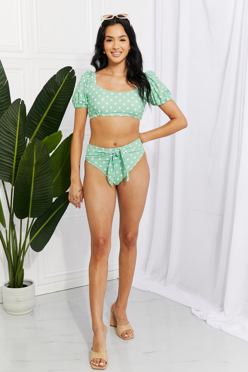 Bikini con mangas abullonadas y diseño hoja de goma Swim Vacay Ready de Marina West