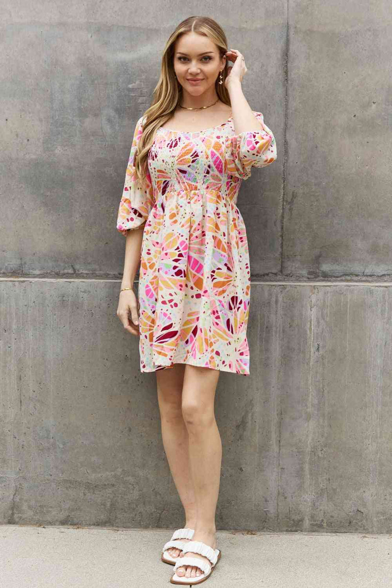 ODDI Full Size Floral Print Mini Dress