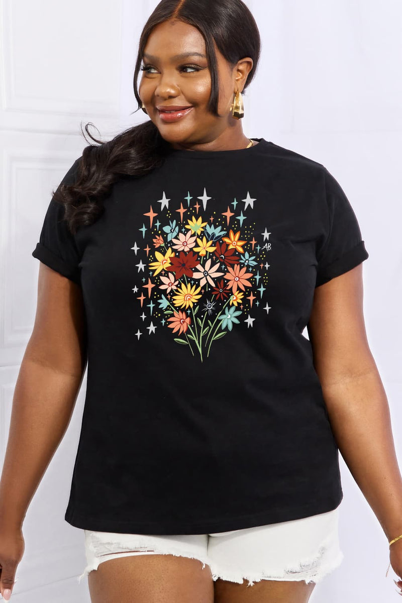 T-shirt en coton à motif floral pleine grandeur Simply Love