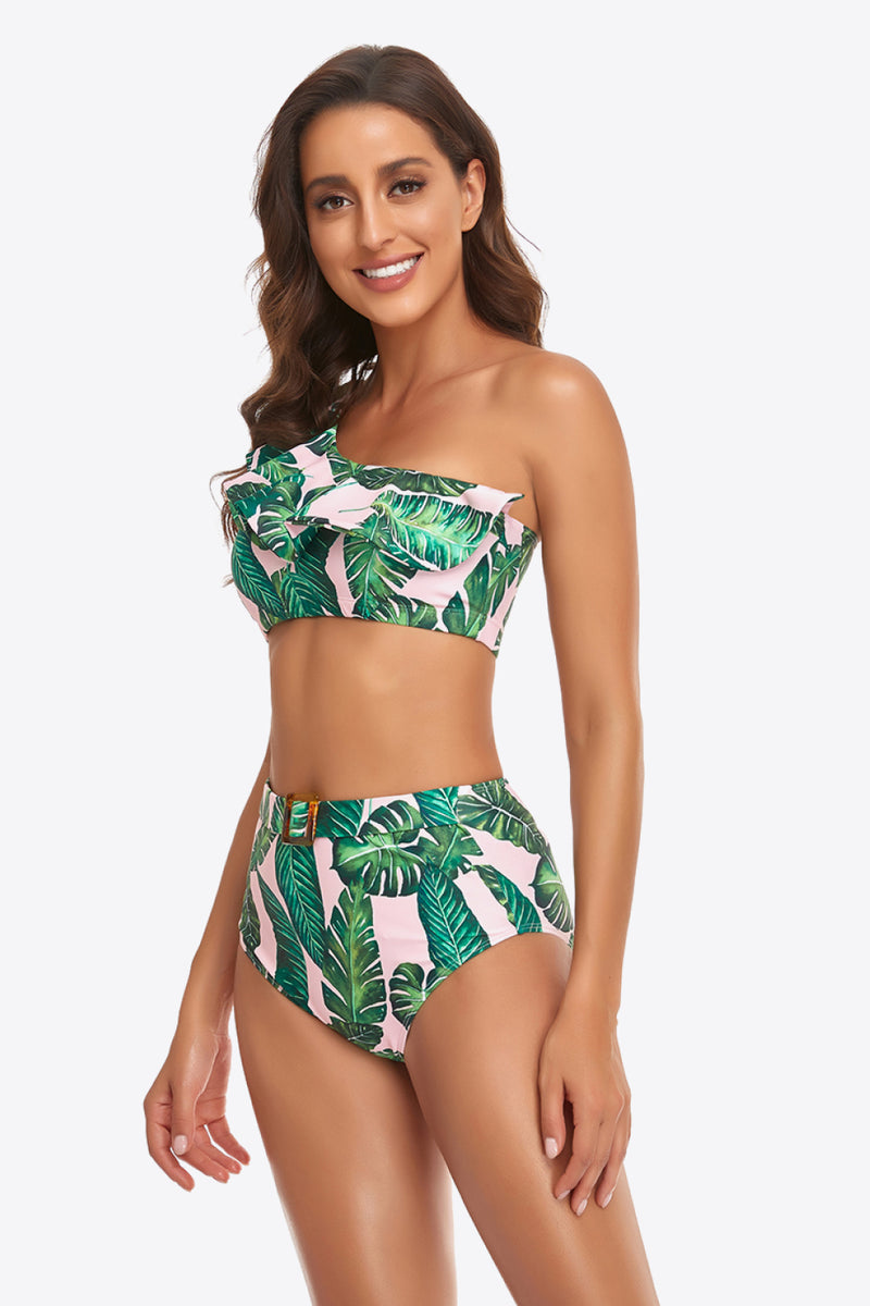 Ensemble de bikini à volants et à une épaule