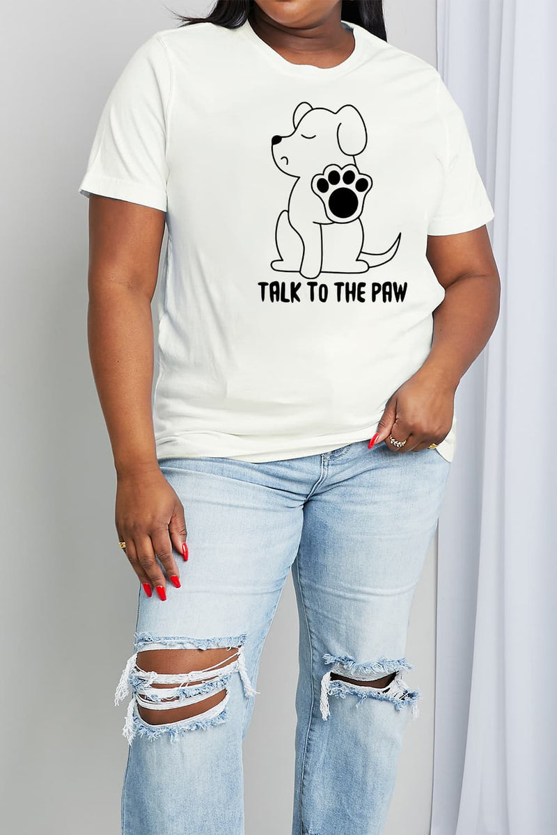 Camiseta de algodón con gráfico TALK TO THE PAW de tamaño completo de Simply Love