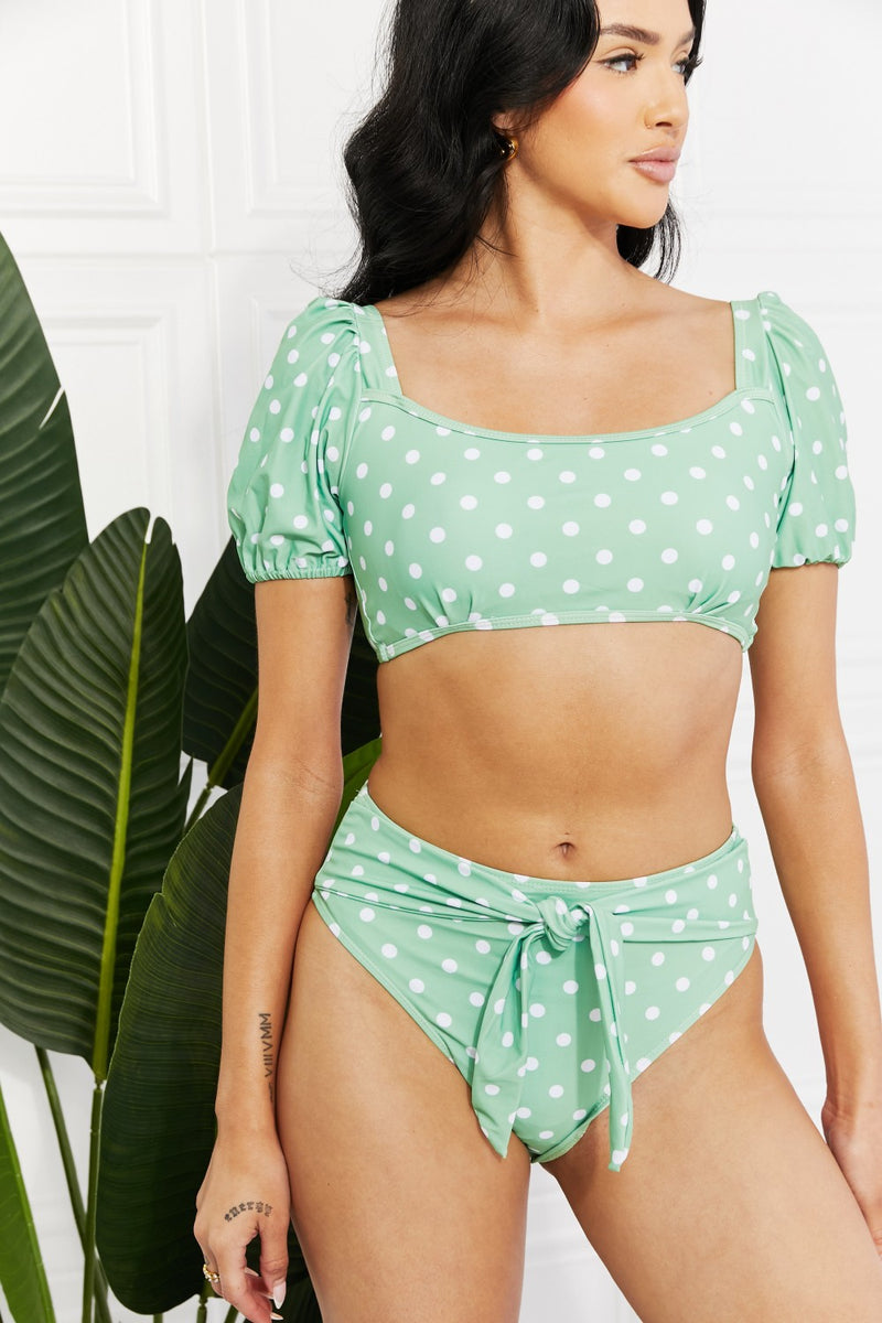 Bikini con mangas abullonadas y diseño hoja de goma Swim Vacay Ready de Marina West