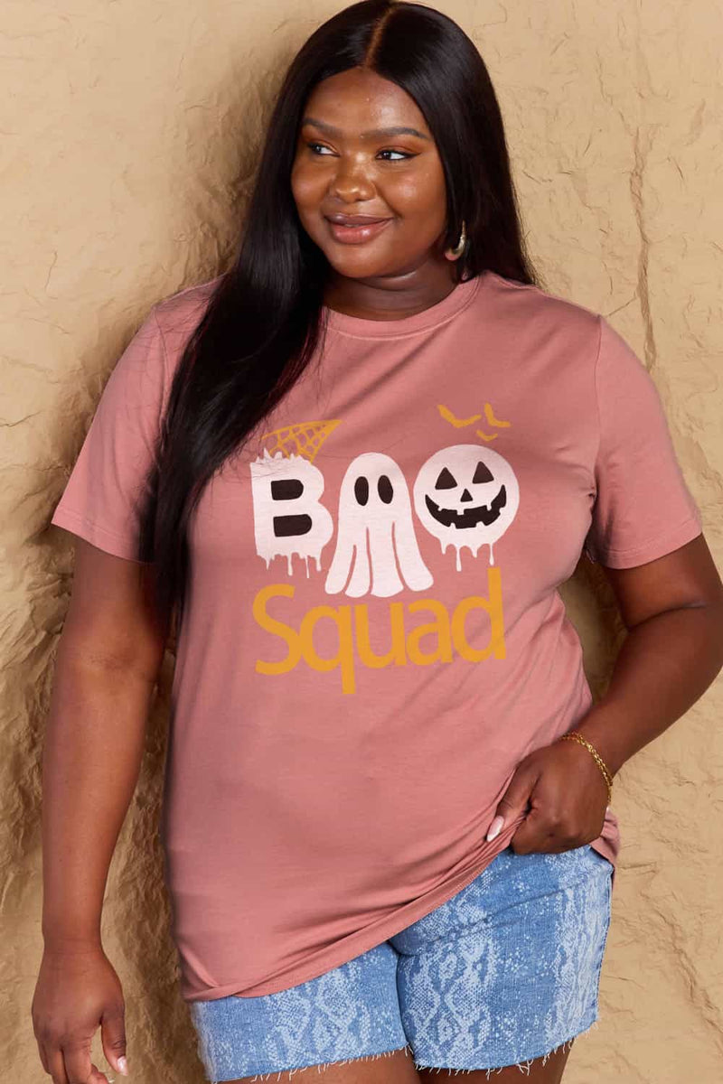 Simply Love T-shirt en coton graphique BOO SQUAD pleine taille