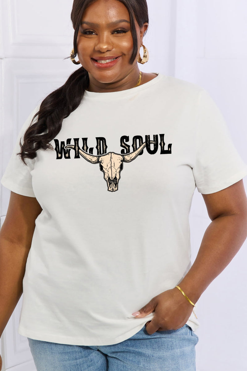 Camiseta de algodón con estampado WILD SOUL de tamaño completo de Simply Love