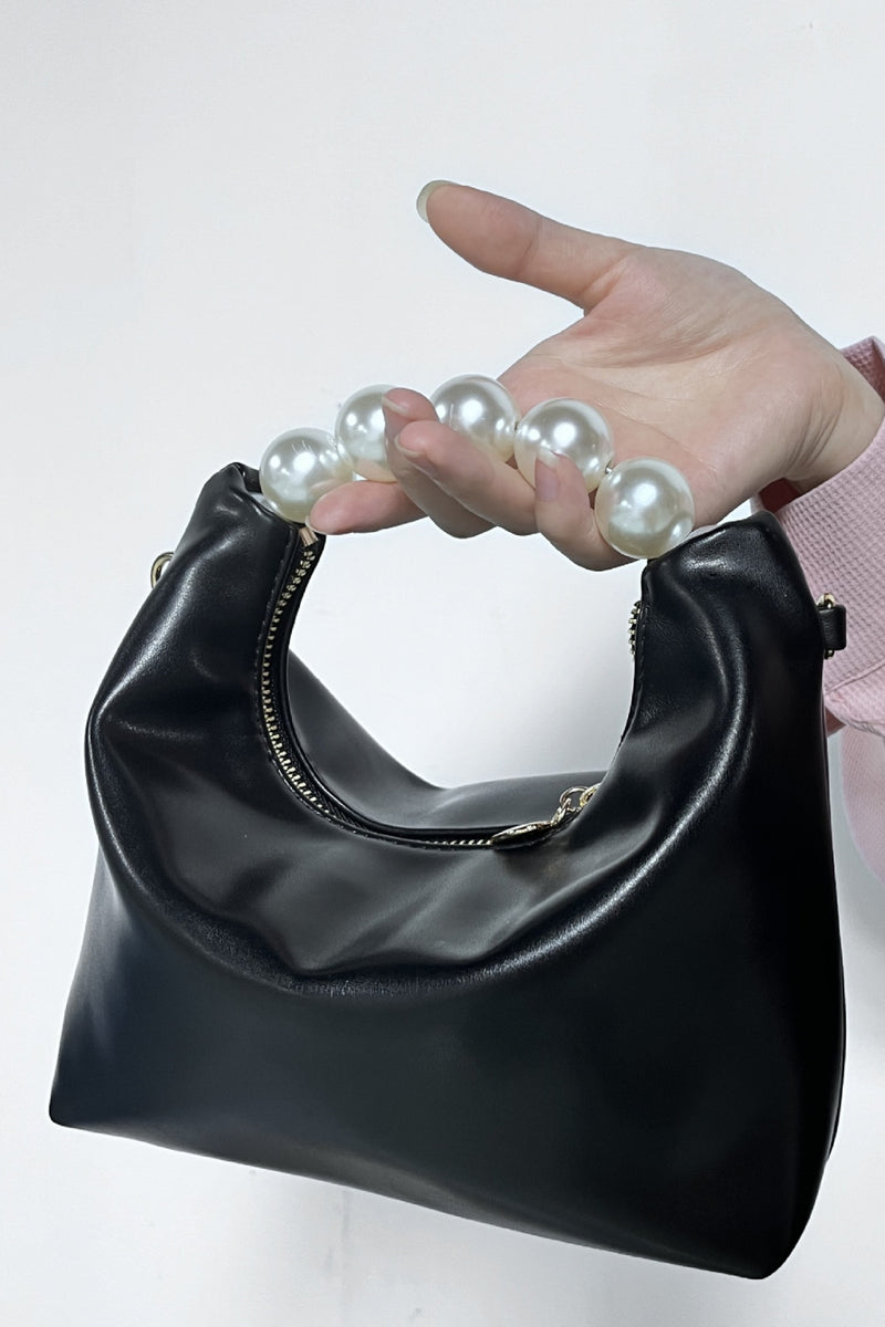 Bolso de mano de cuero PU con perlas