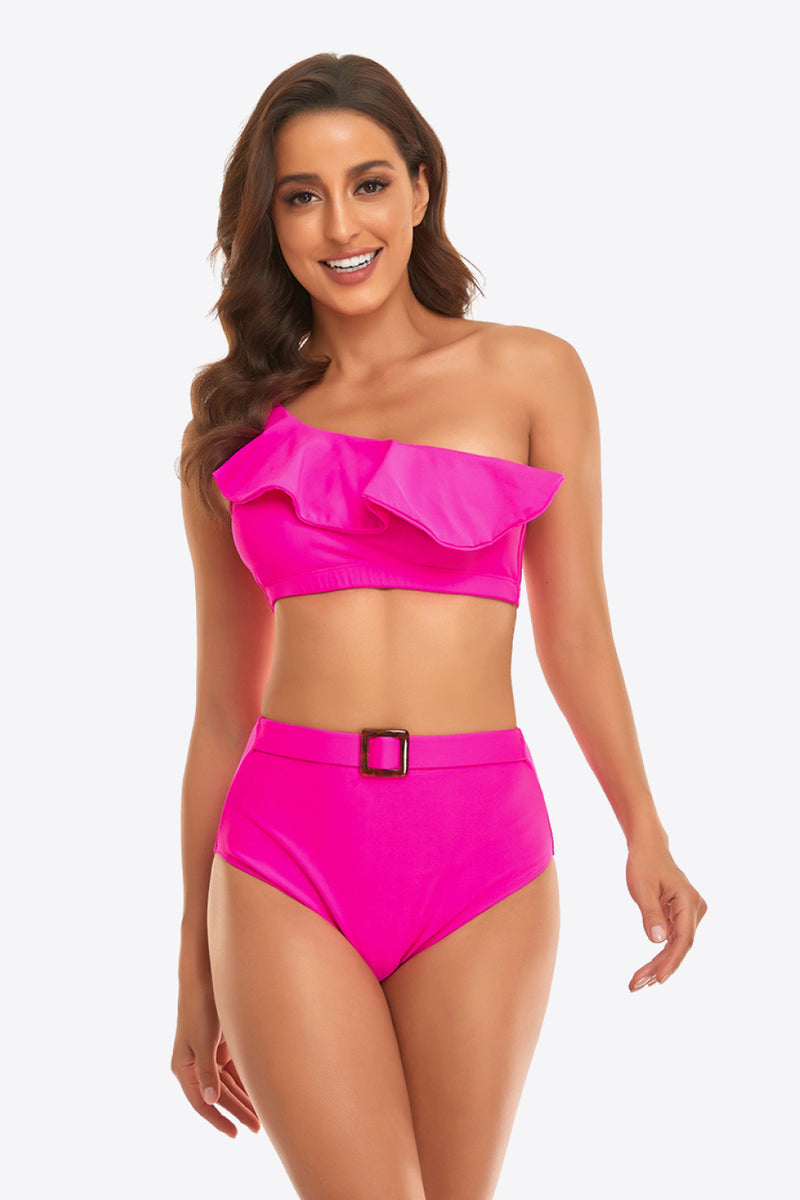 Ensemble de bikini à volants et à une épaule