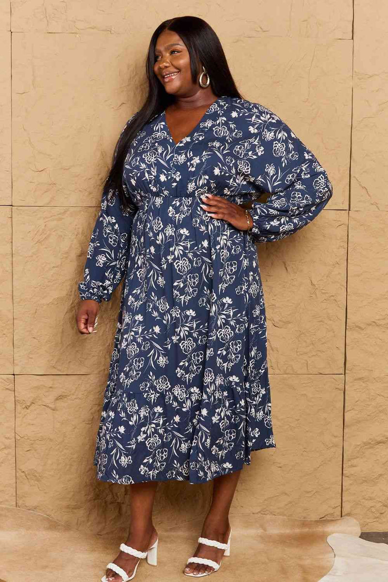 HEYSON Night Out Robe mi-longue florale à manches ballon pleine taille