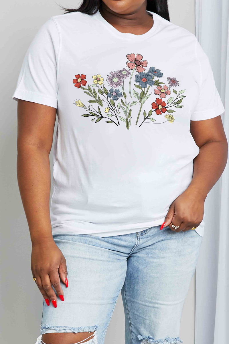 Simply Love T-shirt en coton à motif floral pleine grandeur Simply Love