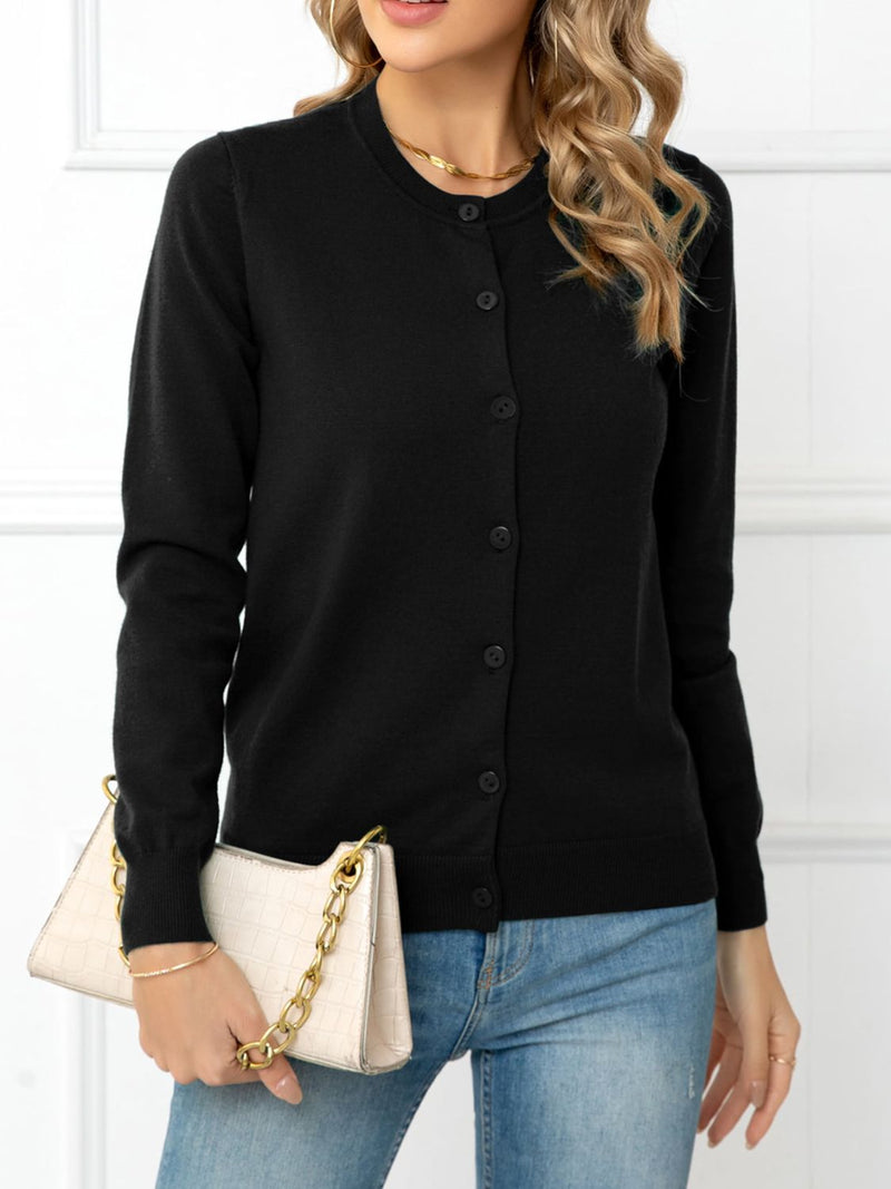 Button Down Round Neck Cardigan