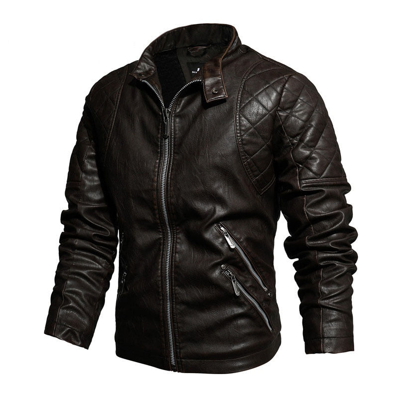 Chaqueta de cuero PU para motocicleta de invierno para hombre