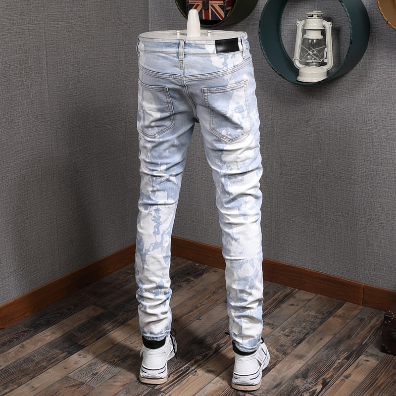 Jeans ajustados desgastados de patchwork para hombre