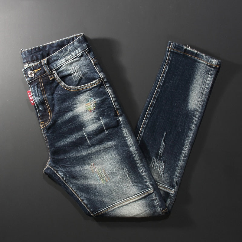 Ropa de calle para hombre Denim Punk Retro Jeans desgastados