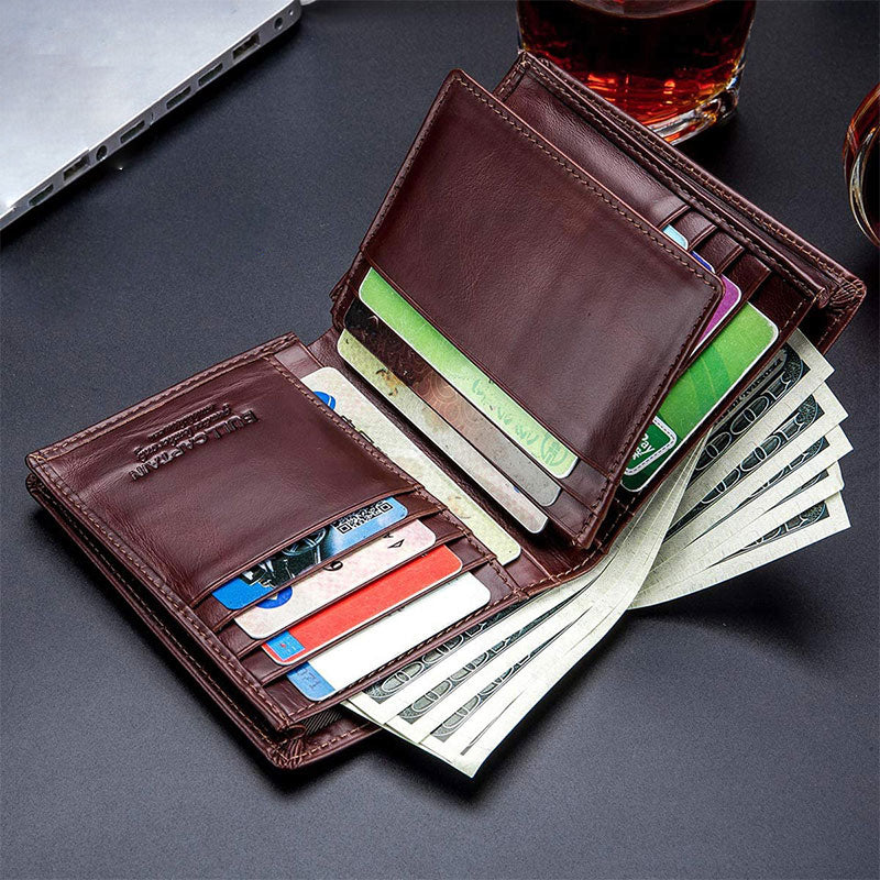 BULLCAPTAIN Men's Vertical British Leather Wallet