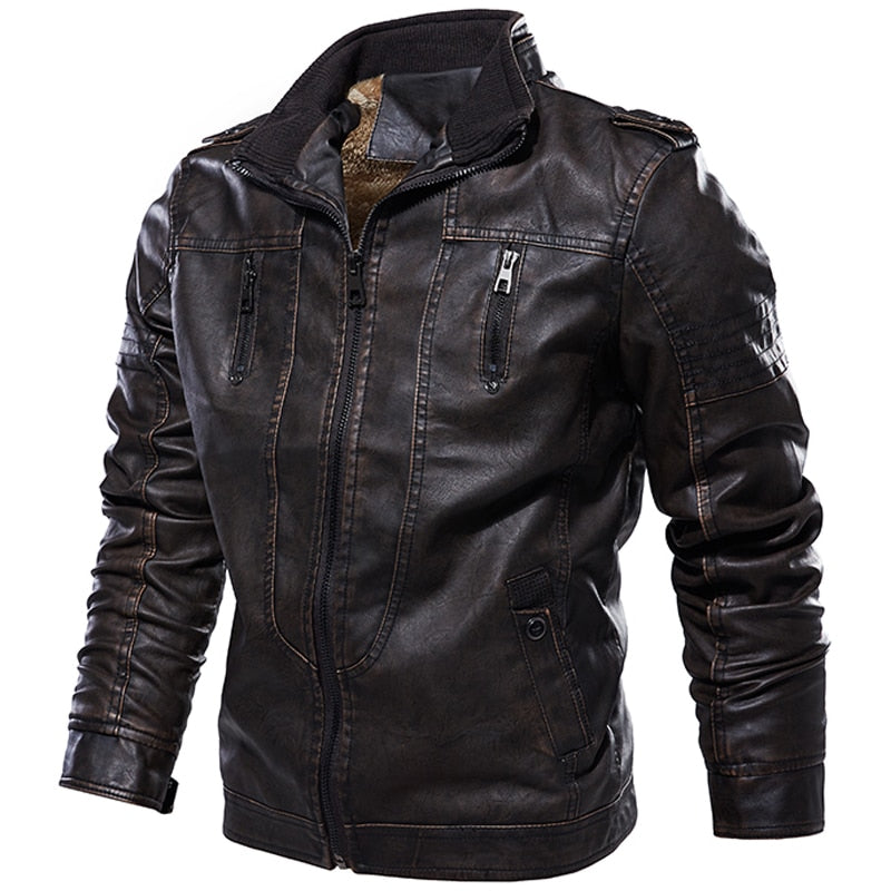 Veste en cuir PU intérieur polaire rétro pour hommes 