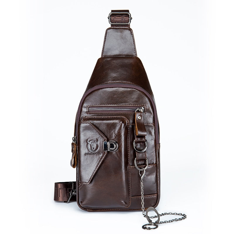 BULLCAPTAINN Sac de poitrine pour homme en cuir véritable