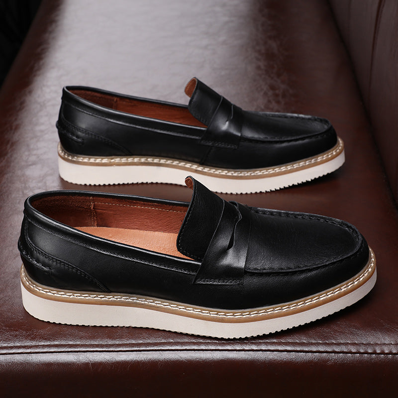 YOM Men's Breathable Cowhide Leather British Loafers