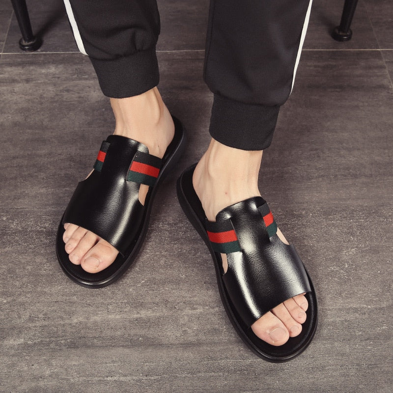 Sandales de plage en cuir véritable pour hommes