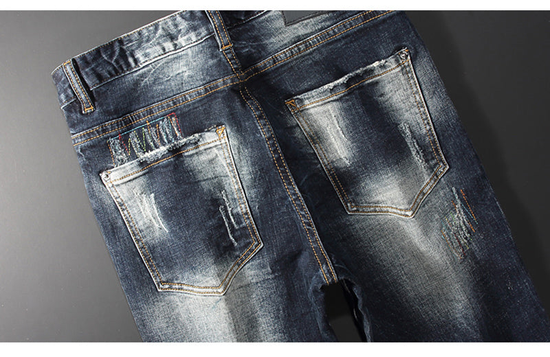 Ropa de calle para hombre Denim Punk Retro Jeans desgastados