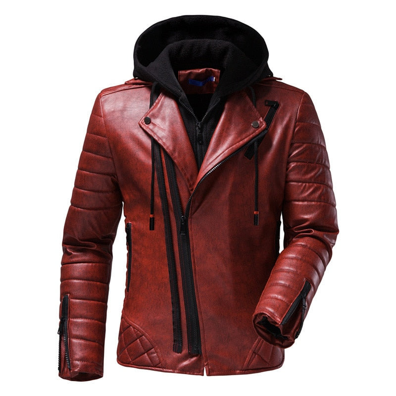 AYBER Men's Fashionista PU Chaqueta con Capucha de Cuero Sintético