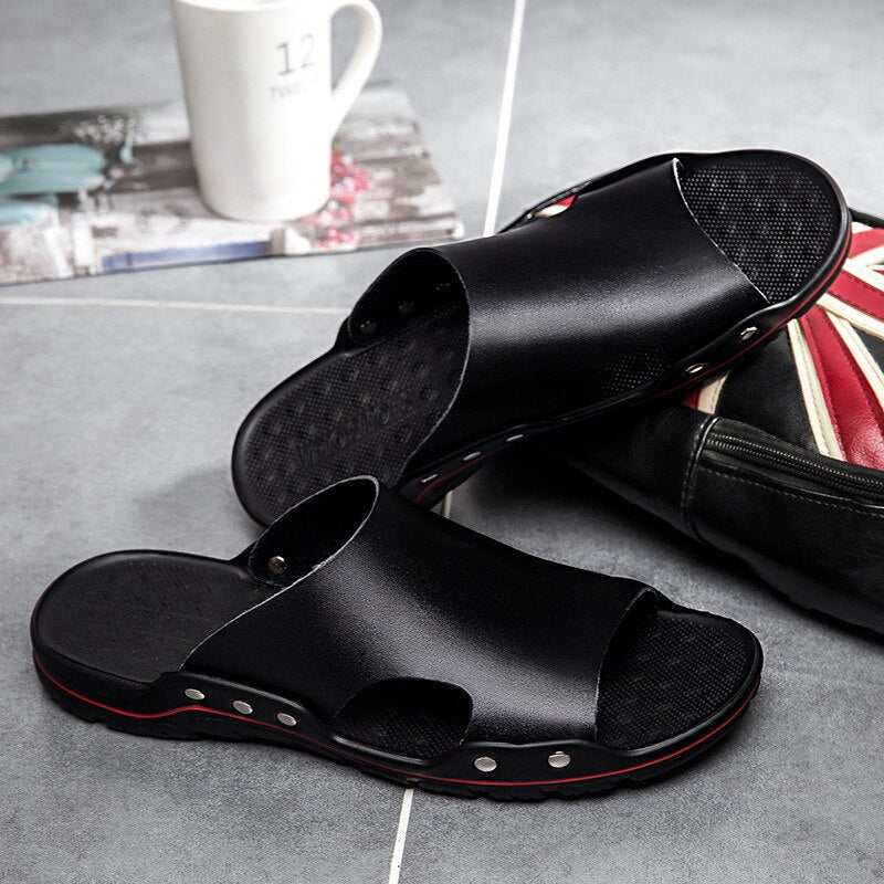 Men's Summer Faux Leather Beach Slipper Sandals