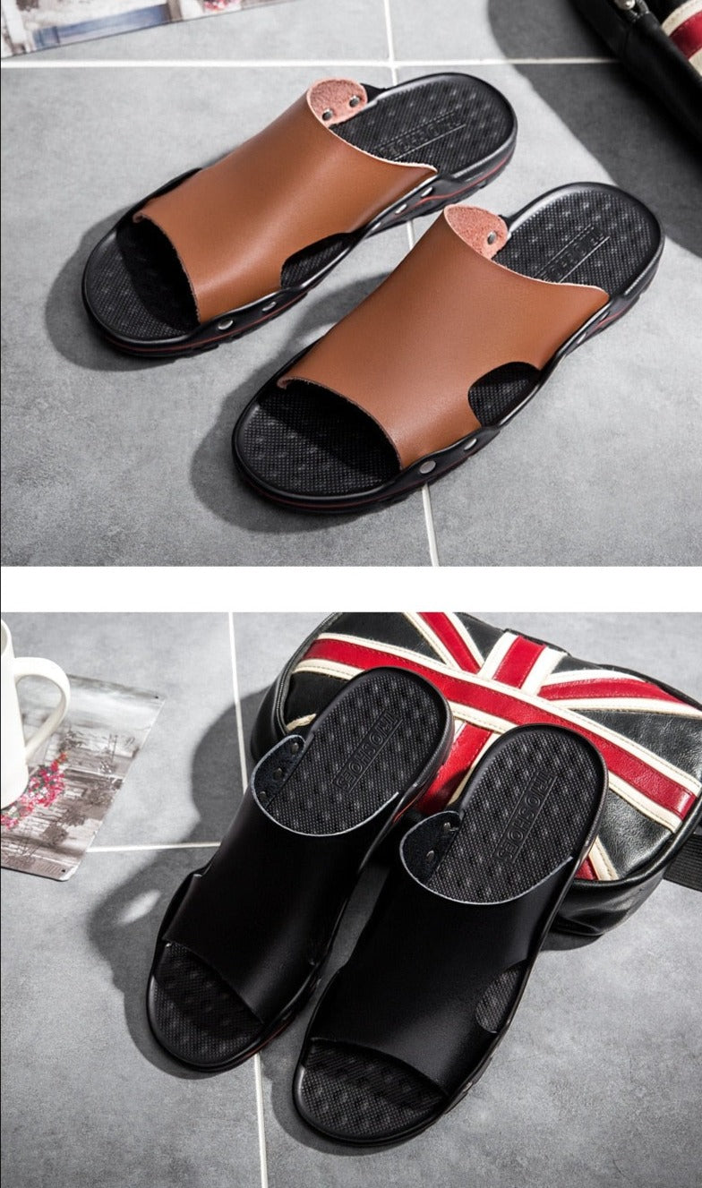 Men's Summer Faux Leather Beach Slipper Sandals