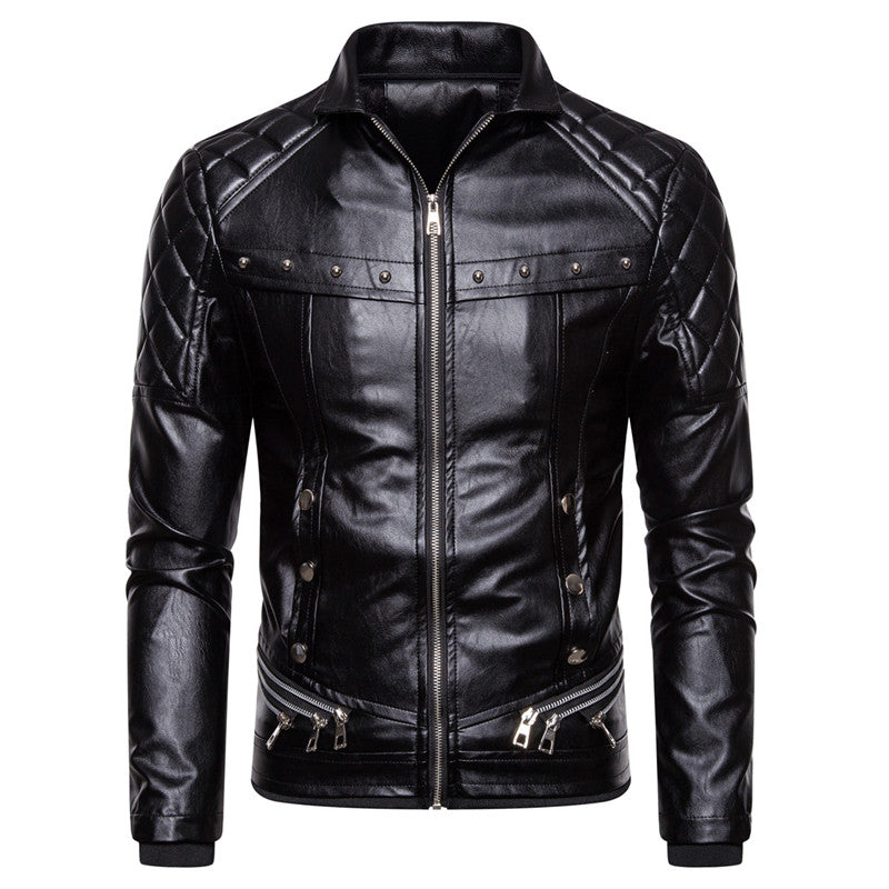 Chaqueta con cuello de piel de cuero PU estilo punk para hombre