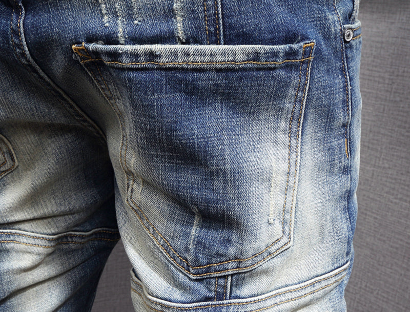 Vaqueros desgastados de moda para hombre con bolsillo de camuflaje