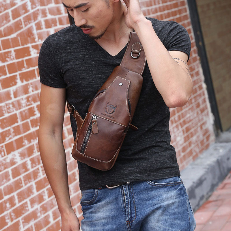 BULLCAPTAIN  Men's Leather Messenger Chest Bag